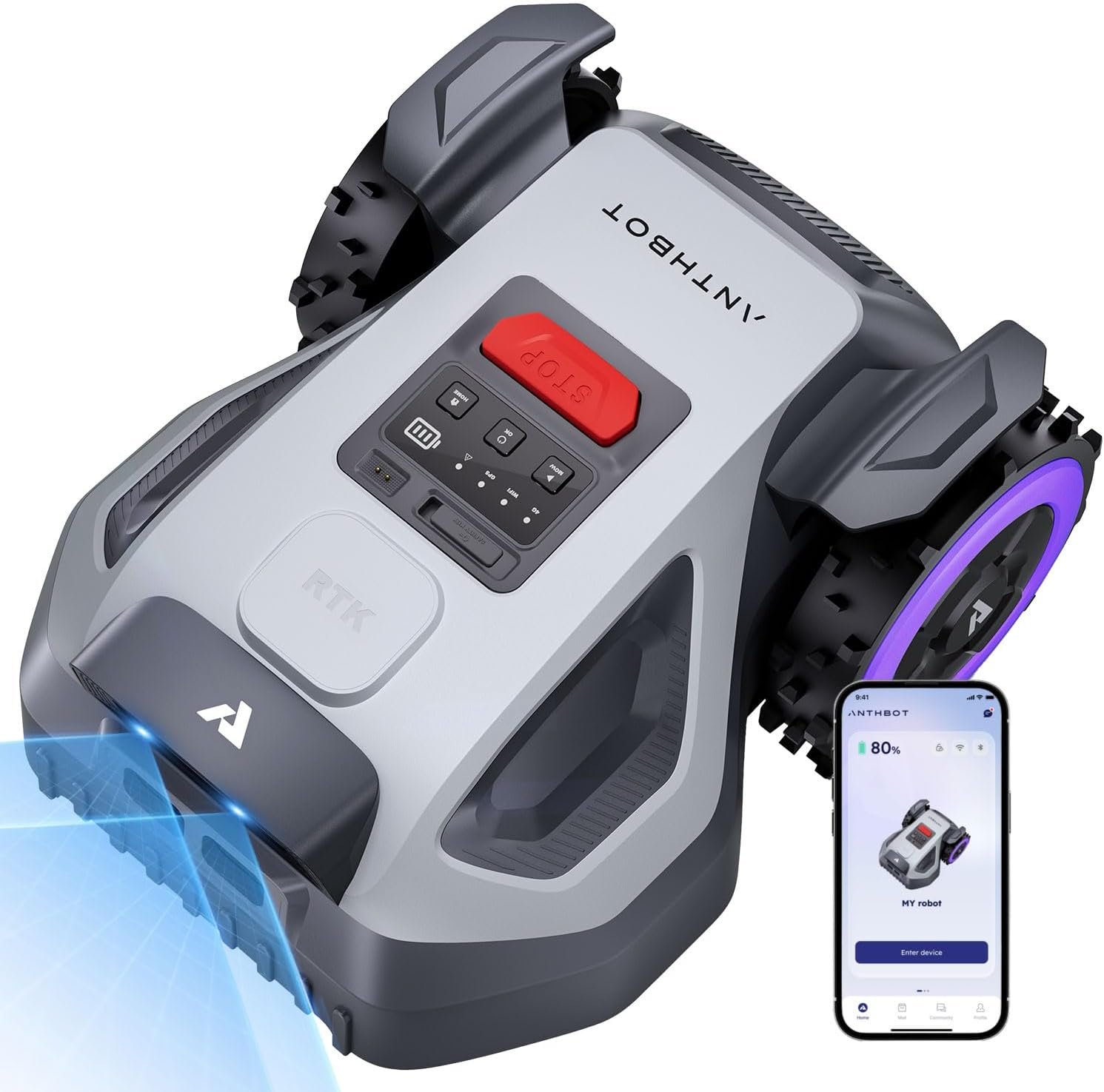 ANTHBOT (1) ANTHBOT M9 Robot Lawn Mower 1/4 Acre | Dual Vision+NRTK, No Perimeter Wire, App Control, 45% Slope, 1.2"-2.7" Cut, Multi-Zone - Image 1